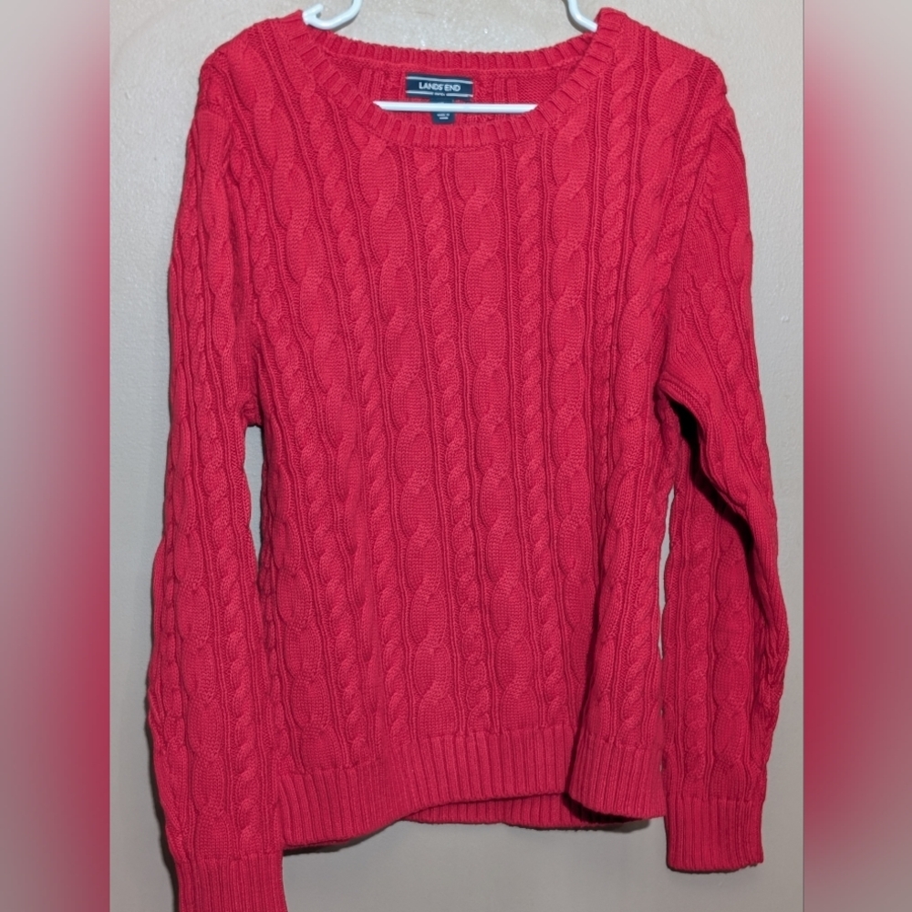 Land's End Drifter Fisherman Heavy knit Sweater, Size:XL(18), Color:Red